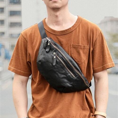 Retro fashion luxury high-quality leather mens large-capacity chest bag simple leisure weekend outdoor messenger bag waist bag