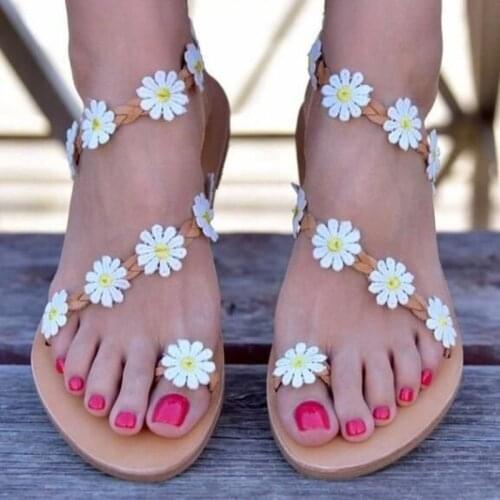 Womens Sandals 2021 Ladies Summer Fashion Casual New Daisy Non-slip Flat Bottom Sandals Bohemia Comfort Beach Shoes Plus Size