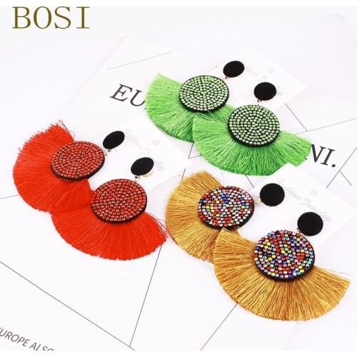 Tassel Rhinestone Earring Drop Bohemian 2019 Women Crystal Handmade Big Statement Luxury Long Earring jewelry Geometric Fashion