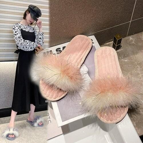 2021 Sexy Faux Fur Slippers Women Furry Fluffy Slippers Outdoor Indoor Home Flat Shoes Female Casual Flops Slides TX361