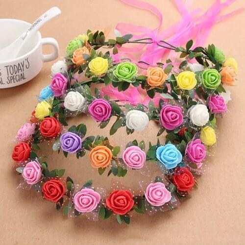 Fashion Rose Flower Crown Festival Headpiece Women Hair Accessories Headdress Crowns Floral Garland Wedding Floral Headwear