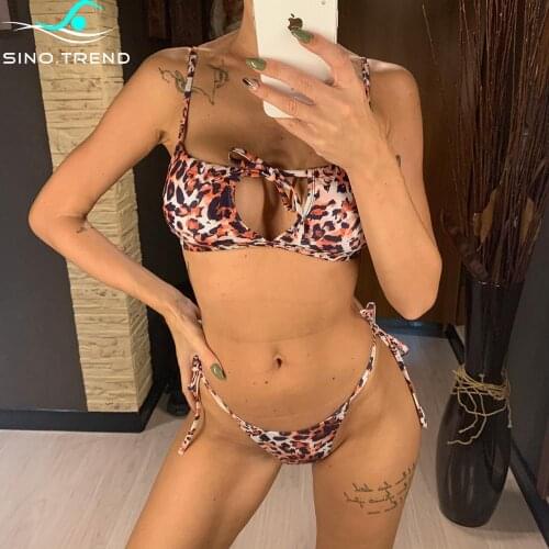 New Leopard Cut Out Bikini Set Female Tie Dye Swimsuit Women Flower Tie Side Two-pieces Swimwear Bather Bathing Suit Wear Lady