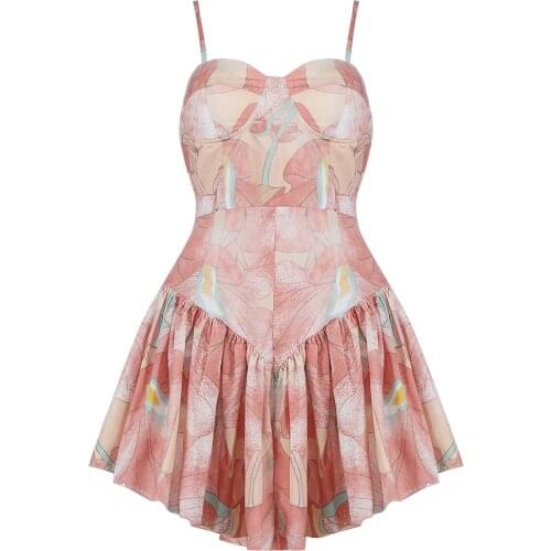 Women Fashion Spaghetti Strap Dress Printing 2021 New Summer Sexy Sleeveless Club Party Mini Dress