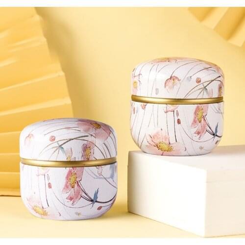 16 Colors Japanese Style Tinplate Tea Containers Flower Printing Candy Box Sealed Coffee Holder Round Mini Kitchen Storage Box