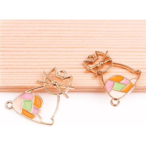 10pcs 22*19mm Alloy Enamel Drop Oil small cat animals golden Pendant Findings Charms for DIY Necklace Accessories Making