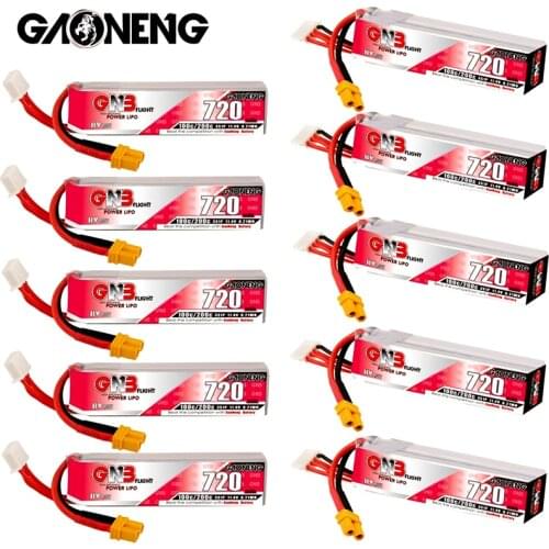 10Pcs/Set GAONENG GNB Max 200C HV Lipo Battery 3S 11.4V 720mAh for RC Tinywhoop FPV Frame Kit Racing Drone With XT30U-F Plug
