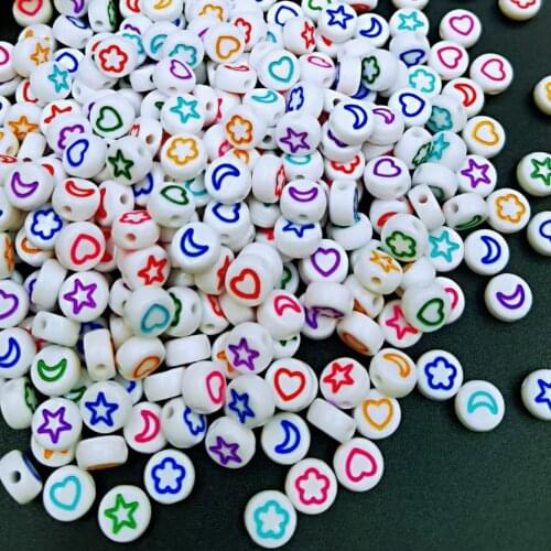 100pcs/Lot Mixed Color Letter Acrylic Moon Flower Love Round Flat Alphabet Loose Spacer Beads For Jewelry Making Diy Bracelet