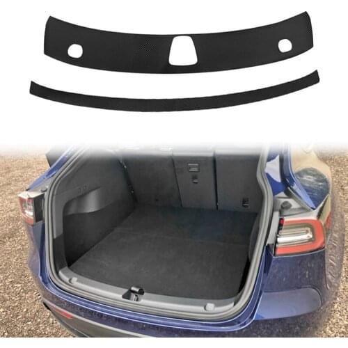 2Pcs Car PU Leather Trunk Door Guard Strips Sill Plate Protector Rear Bumper Guard Trim Cover Strip for Tesla Model Y