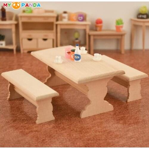 3Pcs/Set 1:12 Dollhouse Miniature Furniture Wooden Dining Table Chair Model Set Decor