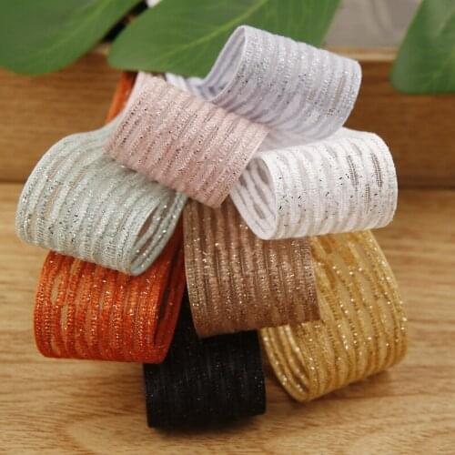 5 yards 25mm Bright Silk Striped Snow Gauze Ribbon for DIY Hairwear Gift Bow Packaging Clothes Sewing Accessories Decoration