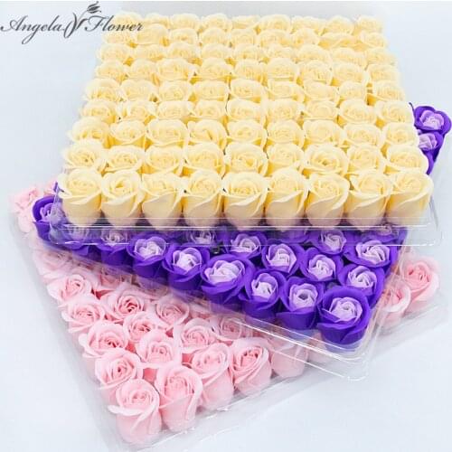 81pcs 3.5cm Rose Soap Flower Heads 3 Layers Immortal Eternal Flowers Gift Box DIY Handmade Wedding Bouquet Valentines Day Gifts
