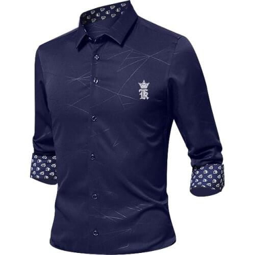 Dudalinas Male Shirt 2020 Sergio K Brand-Clothing Mens Shirts Casual Slim Fit Geometric Long Sleeve Shirts For Men Casual Shirt