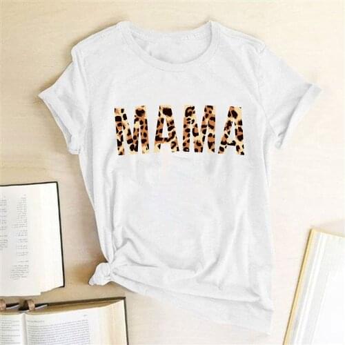 Leopard Letter MAMA Print Women T-shirt Short Sleeve Loose Casual MOM Tee Top Femme for Mother Clothes Mothers Day TShirt