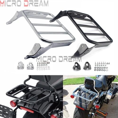 Chrome Black Motorcycle Rear Sport Luggage Rack & Mounting Hardware for Harley Fat Boy Softail Breakout FLFB FLFBS FXBR FXBRS