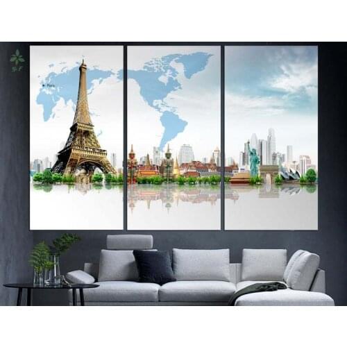 World Map Travel Poster Office Decor 3 Piece Wall Art Indoor Decoration