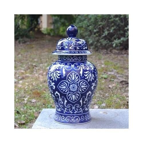 Chinese Blue And White Porcelain Ornaments Ceramic temple jar Storage jar Vestibule Decorations porcelain ceramic jar vase