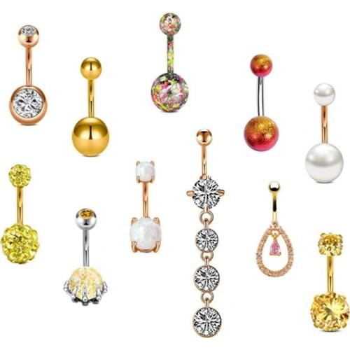 Zircon Ball Belly Button Ring Stainless Steel Navel Rings Women Jewelry Gifts Can Be Piercing As Earrings