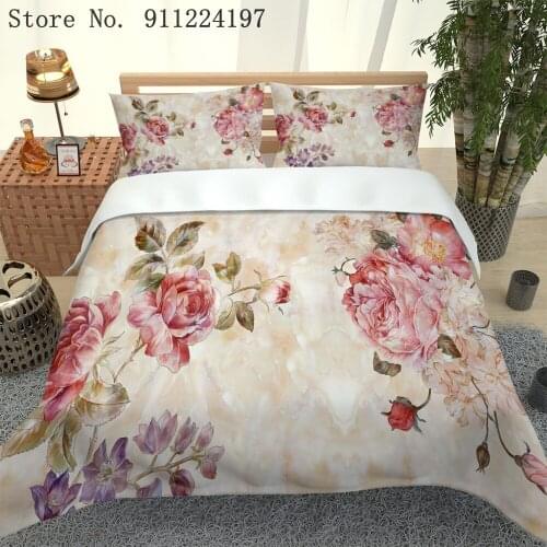 Rose Flower Queen/King/Twin Comfort Bedding Sets Luxury Bed Sheet Soft Duvet Cover 3Pcs Single Double Microfiber Bedclothes