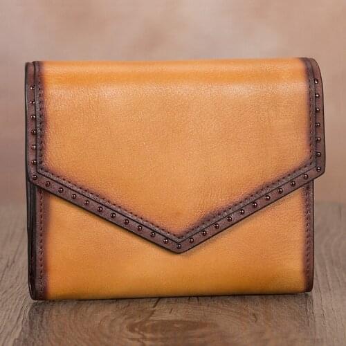 Leather Mini Purse Women Wallet Handmade Female Card Holder Short Wallets Zipper Coin Purses First Layer Cowhide Vintage 3 Fold