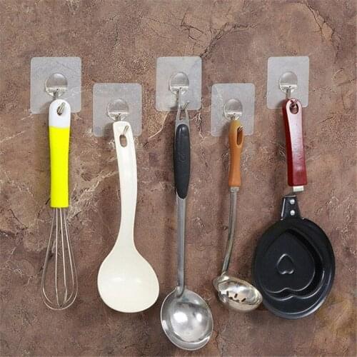 2021 new 10pcs Powerful Transparent Reusables High Load-Bearing Non-Nail Self-Adhesive Non-Trace Hook Bathroom Kitchen Door Well