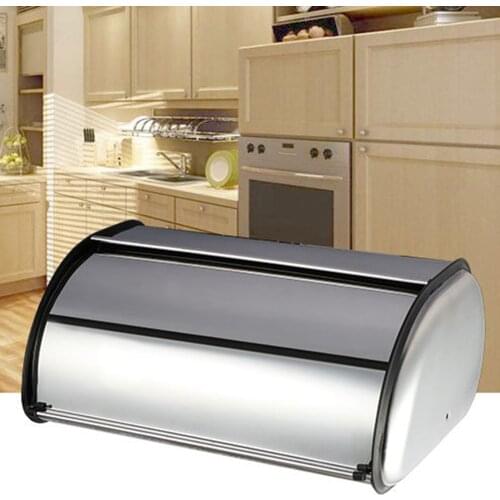 Hot Home Hotel Kitchen Large High Quality Stainless Steel Bread Storage Container Holder Box Bin Bread Bin Case Breadbox Storage