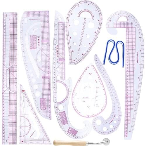 10 Pieces Comma French Curve Straight Ruler Ruler Set for Tailoring Sewing
