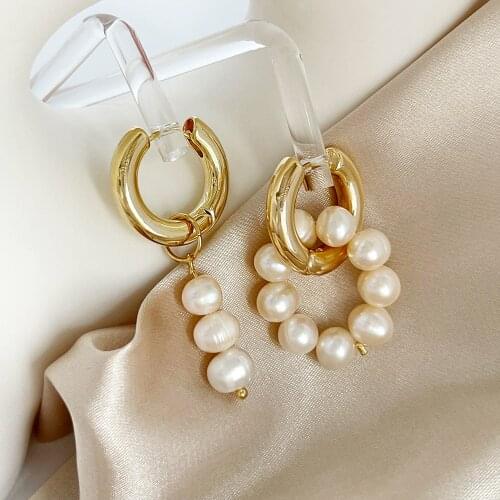 Monlansher Unusual Asymmetry Hoop Earrings Elegant Natural Freshwater Pearls Earrings for Women French Vintage Earrings Jewelry
