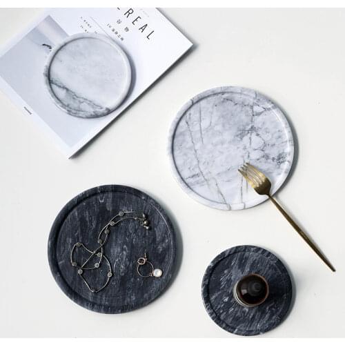 Marble Tray Pan Table Decoration Art Jewelry Display Tray Dessert Bread PlateTableware Tea Drink Round Pan Photography Props