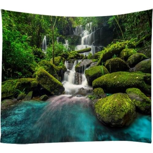 Natural Landscape Forest Falls Woods Waterfall Tapestry Wall Hanging Bed Spread Beach Towel Table Cloth Yoga Mat Large Size