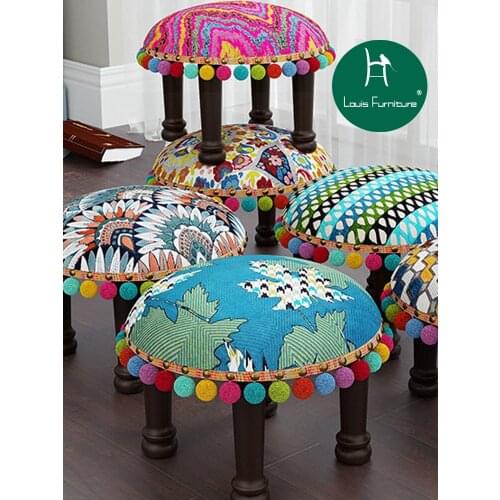 Langduo national style low stool ins American Creative solid wood small stool Nordic shoe changing stool net red gift stool