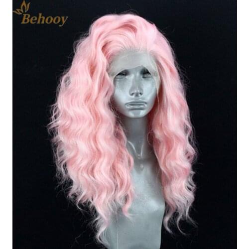 Pink Natural Wave Synthetic 13*3 Lace Front Wig Heat Resistant Fiber Straight Hair Natural Hairline Side Parting For Women