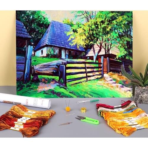 Landscape Scansen Printed 11CT Cross Stitch Kit DIY Embroidery DMC Threads Handmade Needlework Knitting Craft Package Mulina