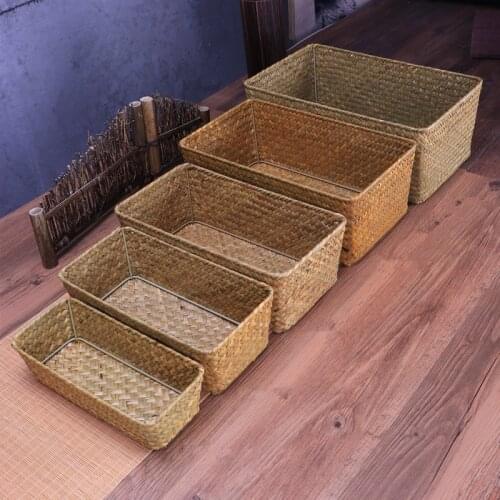 Natural Large Woven Seagrass Basket of Straw Wicker for Home Table Fruit Bread Towels Small Kitchen Storage Container Set