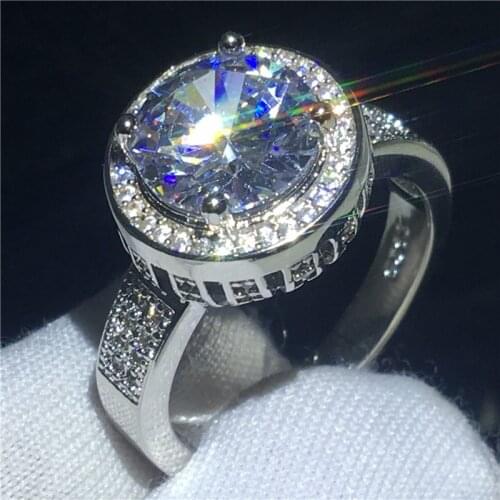 Hollow Big ring 4ct AAAAA Cz Stone Silver color Engagement wedding band ring for women men Luxury Finger Jewelry Gift