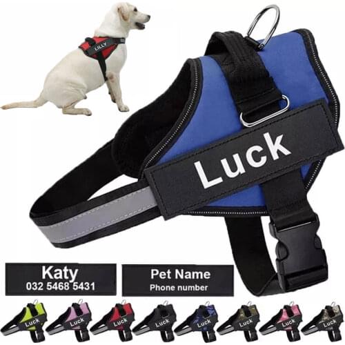 Dog Harness Vest ID Patch Customized Reflective Breathable Adjustable Pet Harness For Dog NO PULL Pet Outdoor Harness