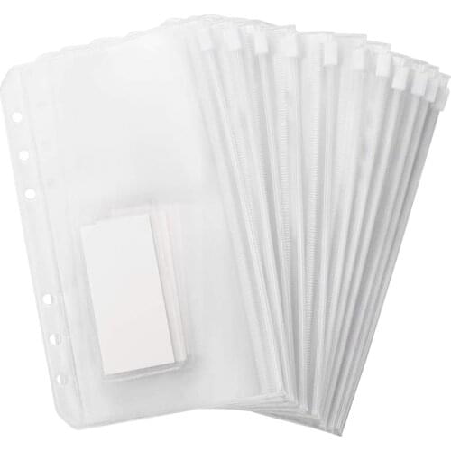A6 Clear Binder Pockets Zipper Folders for Cash Cards, 6 Holes Binder Envelopes with Card Slot for Notebook Planner Organizer