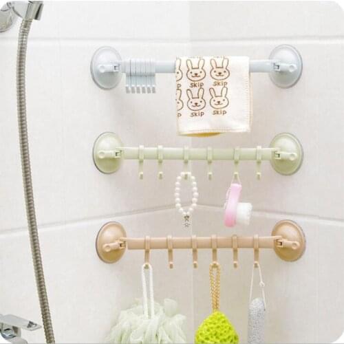 Adjustable Hooks Towel Rack Suction Cup Kitchen Hanger Organizer Bath Clothes Shelves Wall Hook Holder Home Storage Racks