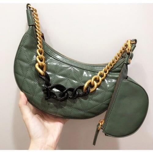 Satchel Luxury Women Shoulder Bag Leather Half Moon Design With Mini Purse Women Crossbody Bag Metal Chain Casual Shoulder Bag