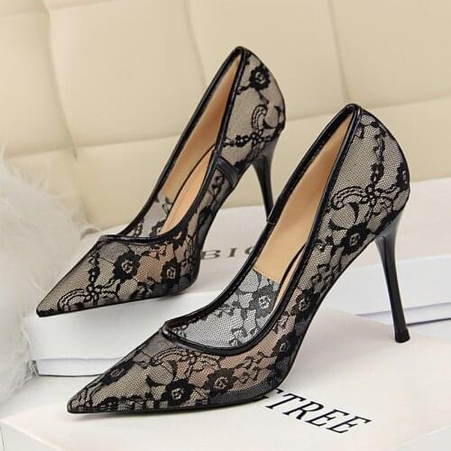 BIGTREE Shoes Sexy Women Shoes High Heels Thin Stiletto Heels Ladies Pumps Delicate Mesh Hollow Wedding Shoes Heels For Female