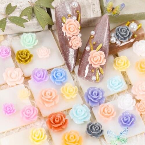 1 Pack 3D Resin Candy Color Rose Flower Design Nail Studs Charms Nail Art Rhinestonse DIY Manicure Tips Decoration GZH#/6-10mm