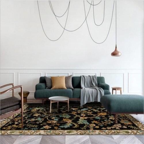 Vintage European And American Style Garden Black Flower Carpet Carpets for Living Room Faux Fur Area Rug Living Room Mats