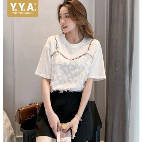 Womens 2021 Summer New Elegant T-Shirts Office Lady O-Neck Loose Short Sleeve Pullover Fashion Casual Blouse Korean Style