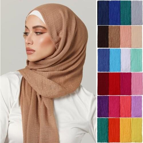 90*180cm Women Muslim Crinkle Hijab Scarf Femme Musulman Soft Cotton Linen Pleated Headscarf Islamic Hijabs Shawls and Wraps