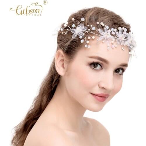 Feminine Bridal Hair Accessories Forehead Headband Opal Pearl Hair Vine Girl Headpiece Wedding Tiara Hairband