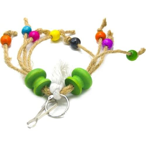 Bird Chewing Toy Rope Colorful Bead Natural Wooden Parrot Cage Toy Bird Toy Parrot Hanging Toy Bird Bite Toy Legendog