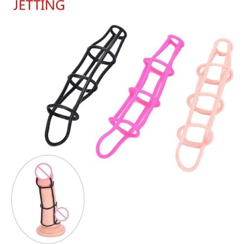 1PC Soft Silicone Penis Sleeve Extender Net Delay Ejaculation Sexy Erotic Toy Cage Cock Ring Sex Products Penis Sex Toys for Men