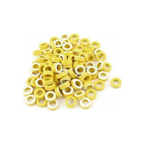 100 Pcs DPTK5026 Iron Power Core Toroidal Ferrite Rings Yellow White 13x7x5mm