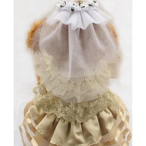 White Dogs Dress Skirt Puppy Clothing Bridal Hair Flower Dog Wedding Veil Headdress Pet Wedding Accessories Size S & L