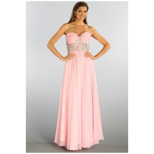 Free shipping 2018 new hot elegant custom sweetheart beading chiffon vestidos long formal gowns pink chiffon Homecoming Dresses