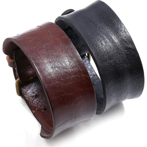 Black Brown Genuine Leather Punk Men Bracelet Vintage Watch Strap Crafts Simple Fashion Geometric Jewelry Gift Men Women